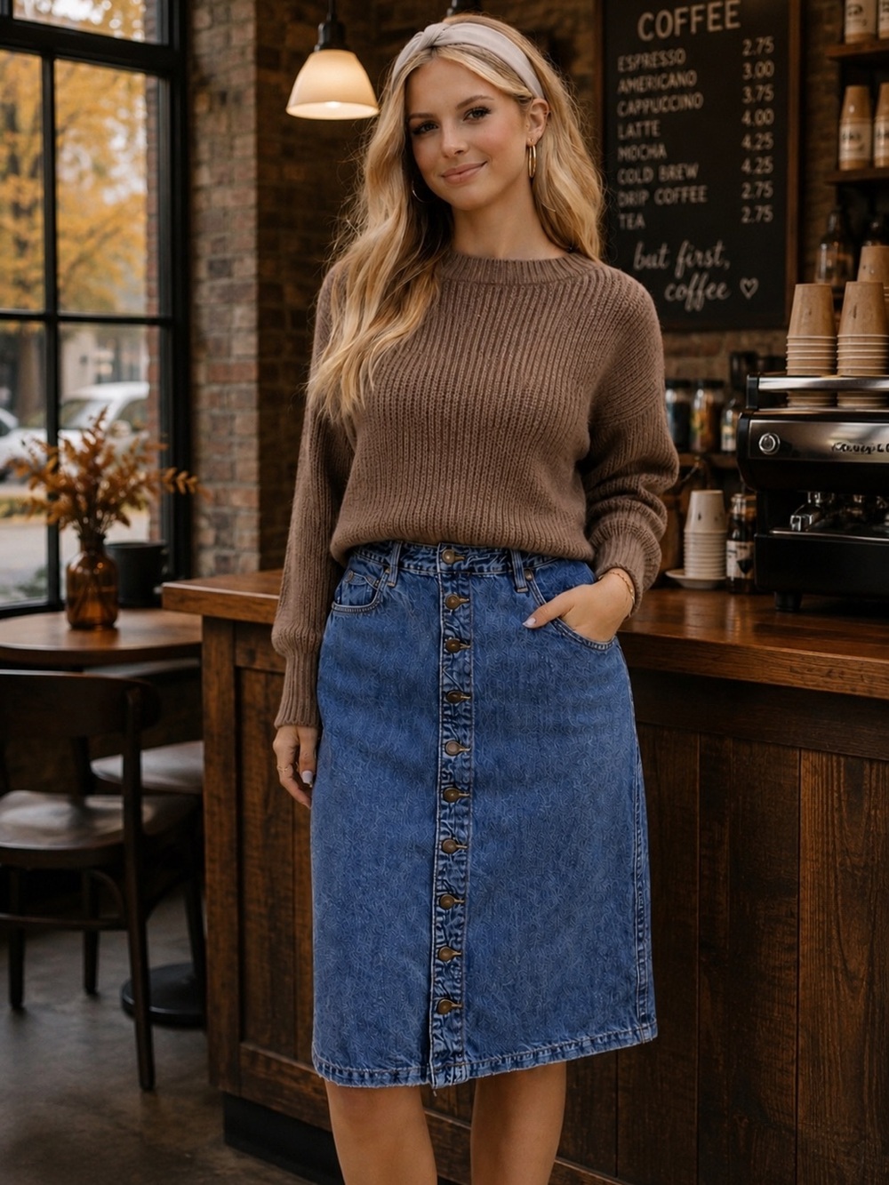 87. Vintage LEE Classic Button-Front Blue Denim Skirt